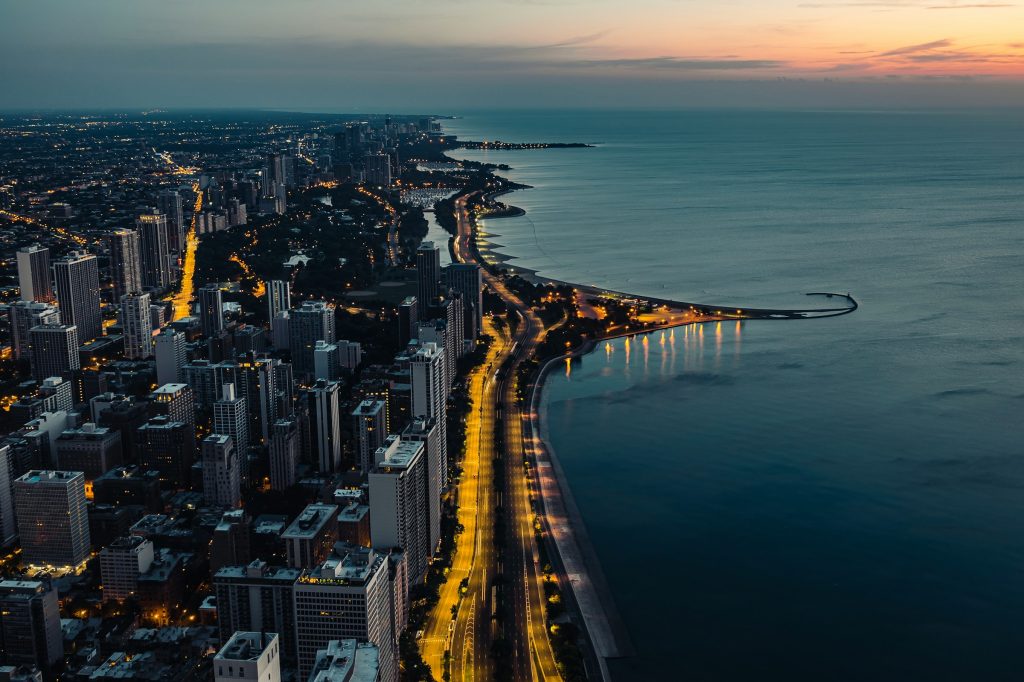 Chicago lakefront skyline view near Edgewater