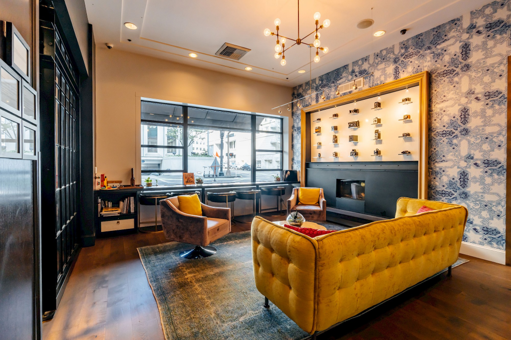 Hotel Lucia lobby with curated photography display